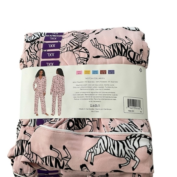 DKNY Women's Soft Knit Zebra Print Long Sleeve Pajama Set Pink Size XXL - Picture 4 of 7